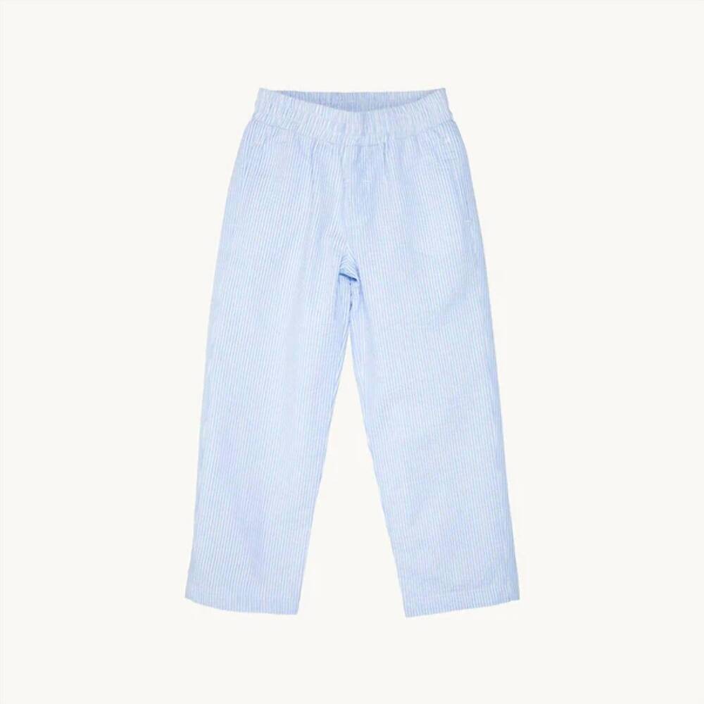 NEW THE BEAUFORT BONNET COMPANY kids seersucker sheffield pants in blue & white